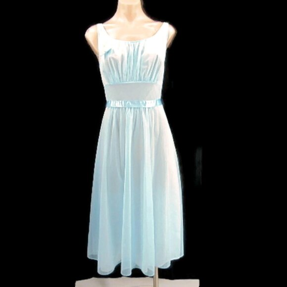 Vanity Fair Vintage 50s Blue Nightgown Size 32 Ribbon Trim Double Nylon Lace - Picture 10 of 12